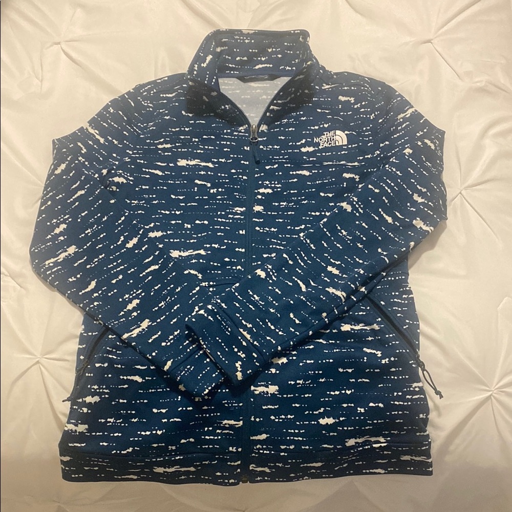 The North Face Blue and White Zip Up Sweater